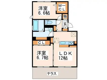 レジオンドヌールEZU(2LDK/1階)の間取り写真