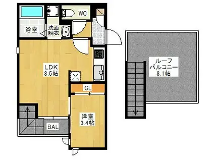 GRANDTIC M-1ST(1LDK/2階)の間取り写真