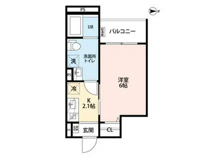 CRASTINE小路東B(1K/2階)の間取り写真