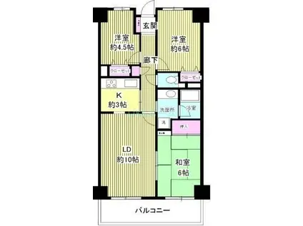 クレストヒル中野木(3LDK/6階)の間取り写真