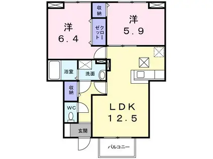 ディオーネ・ジ・エータウエスト(2LDK/1階)の間取り写真