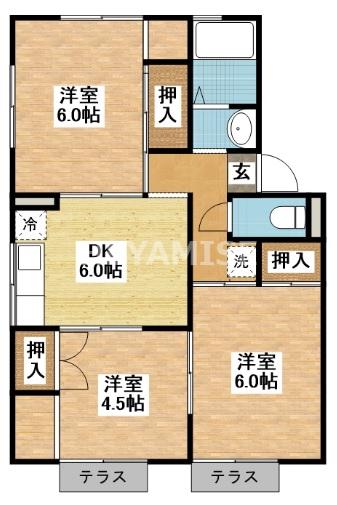 プレジール泉B(3DK/1階)の間取り写真