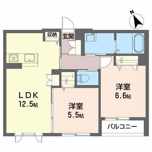 シャーメゾンリフージョ(2LDK/2階)の間取り写真