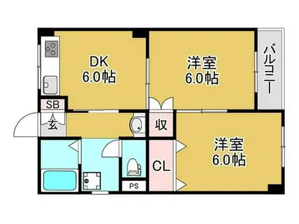 内田ビル(2DK/2階)の間取り写真