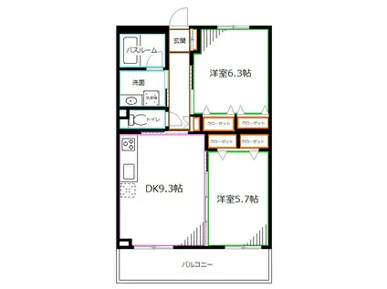 ホワイトガーデン久我山(2DK/3階)の間取り写真