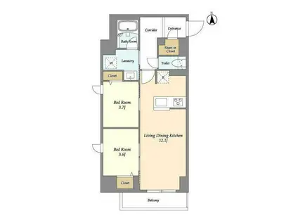 ドゥーエ尾久(2LDK/2階)の間取り写真