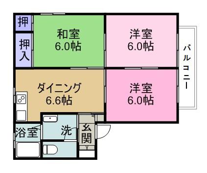 夢番地 A棟(3DK/1階)の間取り写真