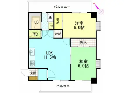 アヴァンセ中筋(2LDK/5階)の間取り写真