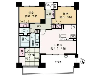 京福電鉄嵐山本線 鹿王院駅 徒歩5分 5階建 築17年(3LDK/1階)の間取り写真