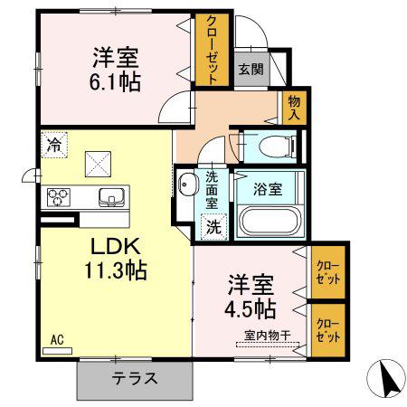 ガーディアン五万石町(2LDK/1階)の間取り写真
