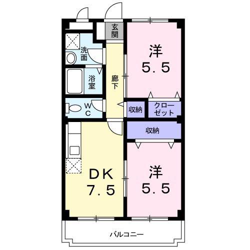 メゾンノウブル(2DK/3階)の間取り写真
