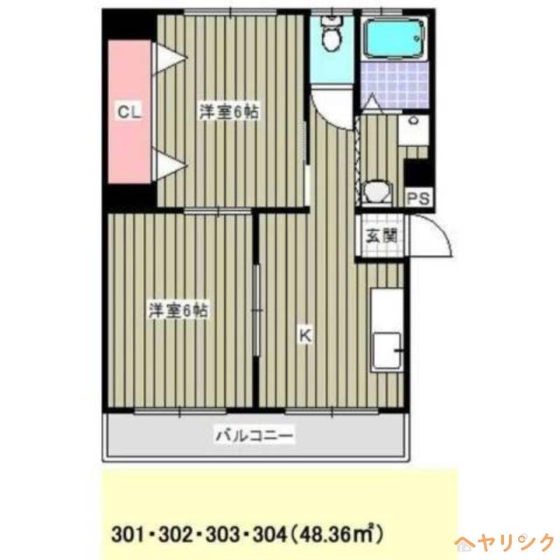 コーポよもぎ(2DK/3階)の間取り写真