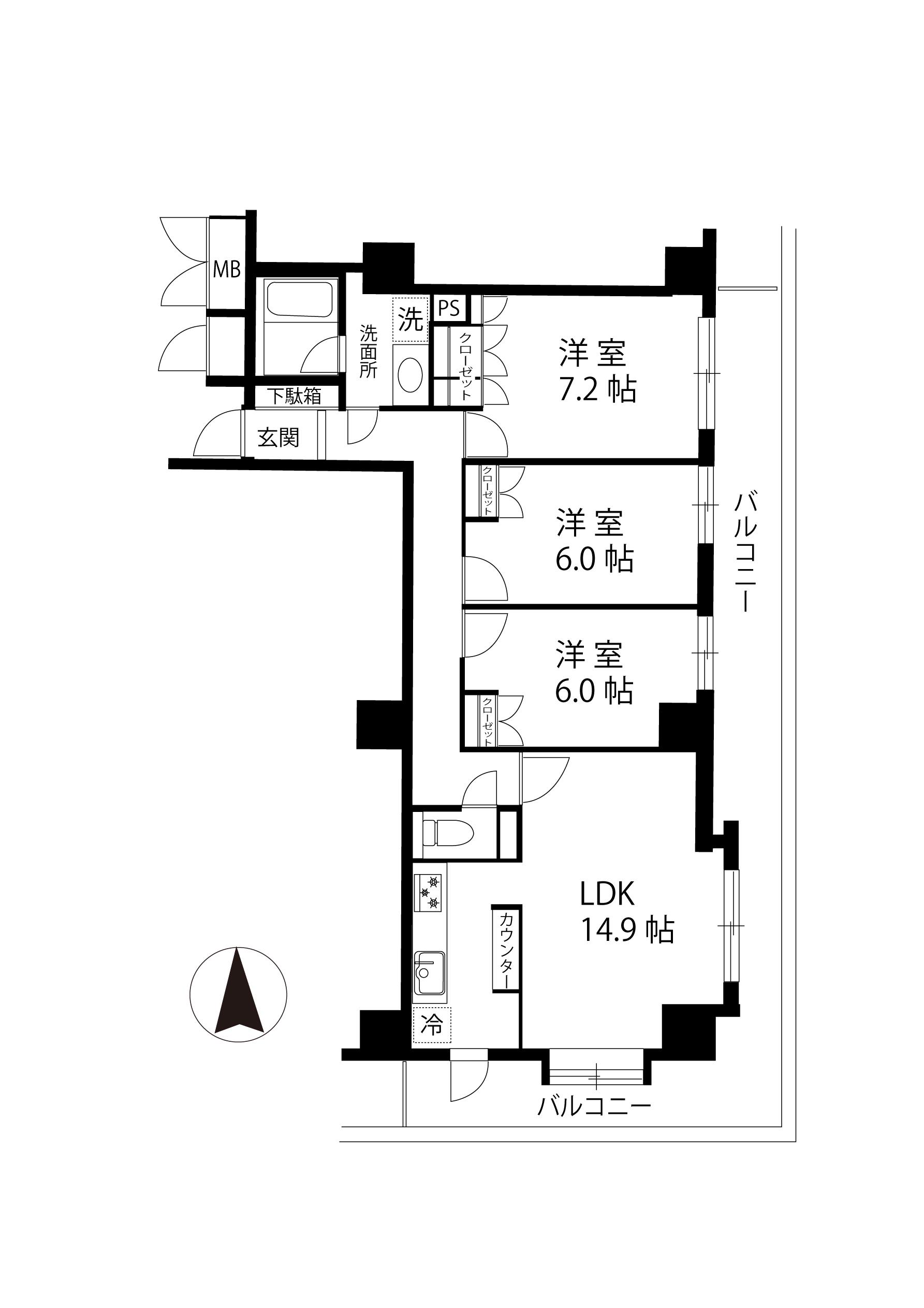クレッセント三鷹(3LDK/10階)の間取り写真