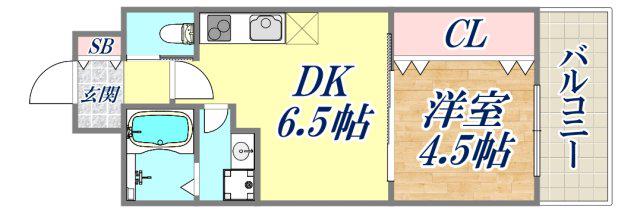 エステムコート三宮駅前Ⅱアデシオン(1DK/15階)の間取り写真