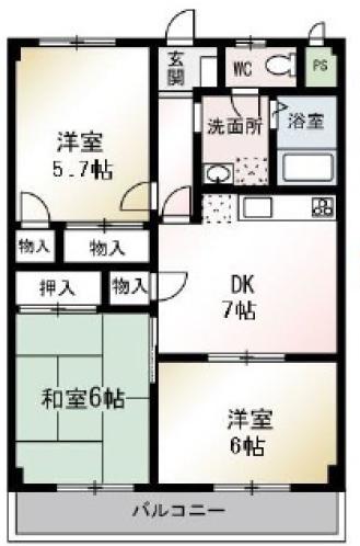 タイワード朝志(3DK/3階)の間取り写真