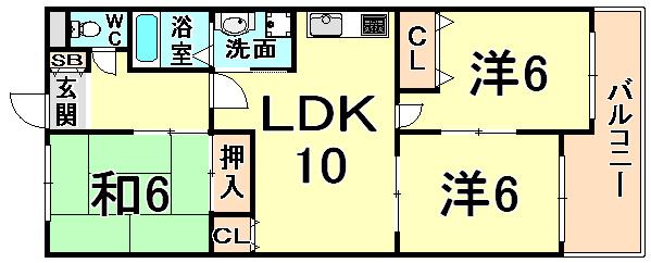 ファースト園田(3LDK/4階)の間取り写真
