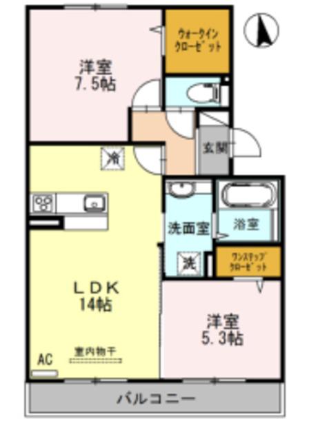 パルコートリバーサイド(2LDK/2階)の間取り写真