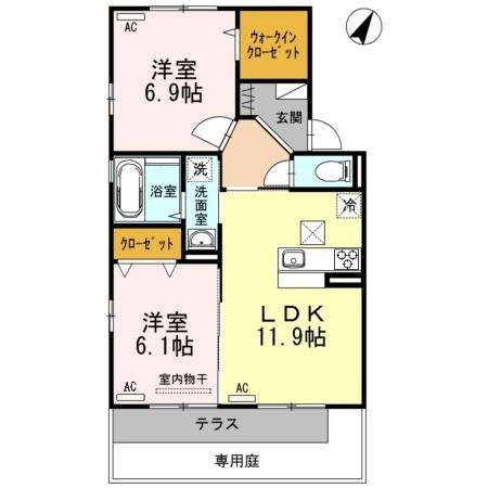 アムール21 E棟(2LDK/1階)の間取り写真