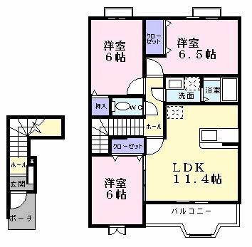 ヴェルタウンB棟(3LDK/2階)の間取り写真