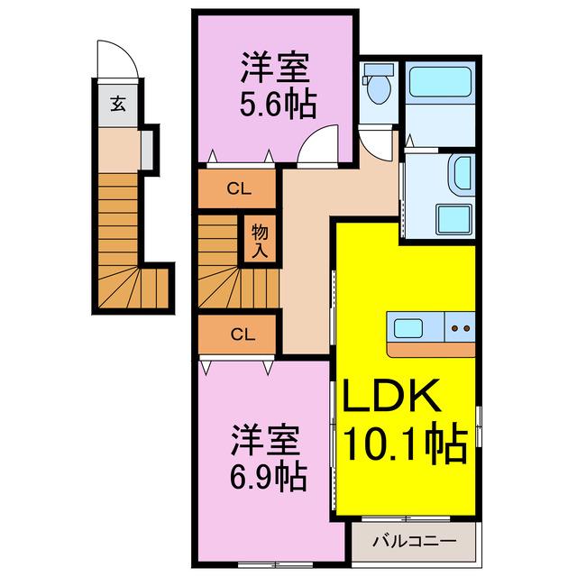 アイリス(2LDK/2階)の間取り写真
