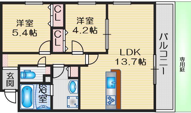 STEADY中桜塚(2LDK/1階)の間取り写真