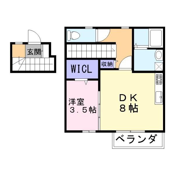 コンフォート新野辺(1DK/2階)の間取り写真