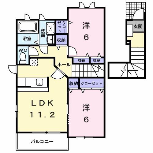 サニーハイツ柏原II(2LDK/2階)の間取り写真