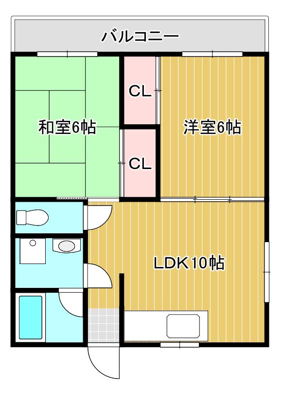 ベルヌーブ北浜ハイツ(2LDK/4階)の間取り写真