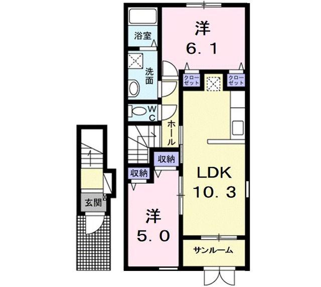 カルフールオリゾン C(2LDK/2階)の間取り写真