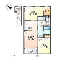 宇都宮市下栗アパート(2LDK/2階)の間取り写真