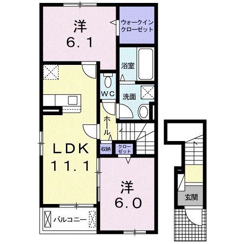 ハイウィロー III(2LDK/2階)の間取り写真
