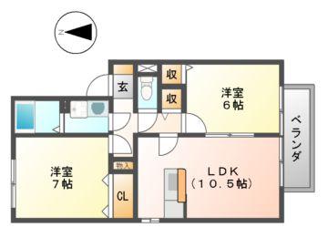 グリュックS(2LDK/2階)の間取り写真