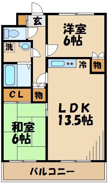 メルベーユソシア(2LDK/1階)の間取り写真