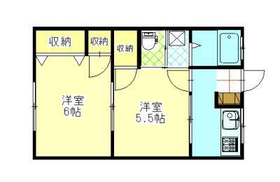 フェアハウスコマツ(2K/1階)の間取り写真