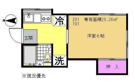 第二加藤ハイツ(ワンルーム/1階)の間取り写真