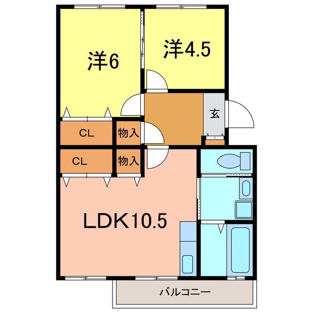 コーポラス城南(2LDK/2階)の間取り写真