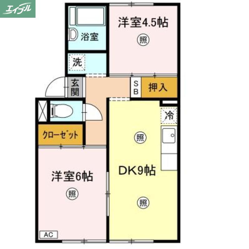 プレジール花尻 A棟(2DK/1階)の間取り写真