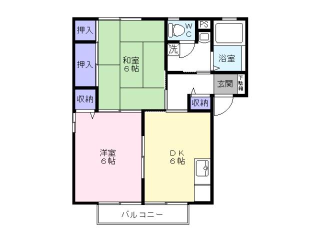 パレフランスB(2DK/2階)の間取り写真