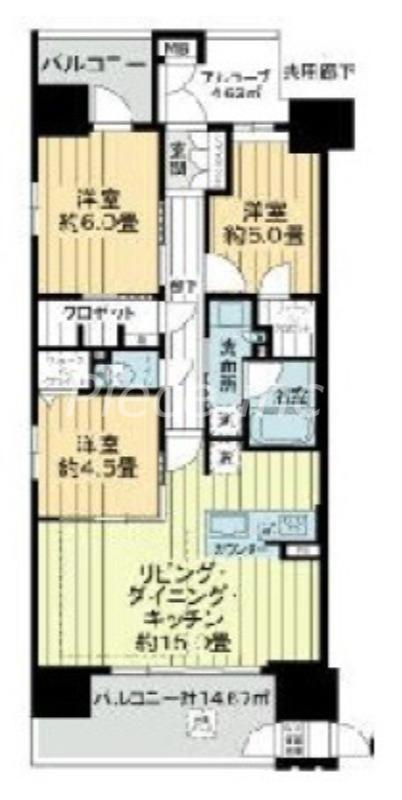 ラシュレ大阪同心(3LDK/11階)の間取り写真