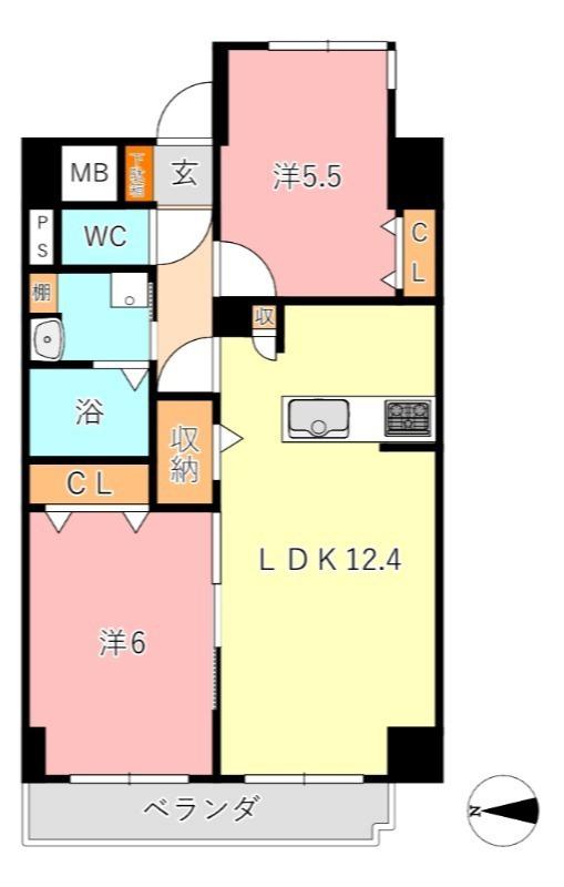 アルバ鹿田(2LDK/1階)の間取り写真