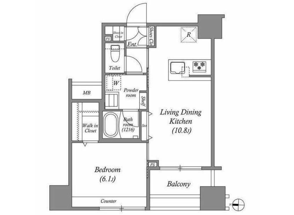 ACP RESIDENCE 中野新橋(1LDK/6階)の間取り写真