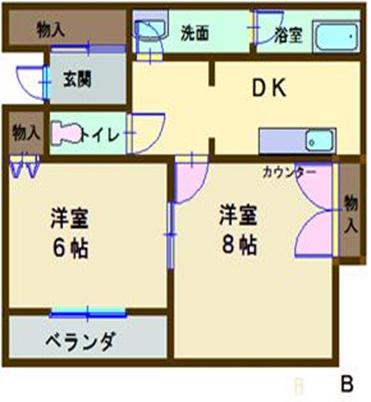 フラッツピュア B(2DK/2階)の間取り写真