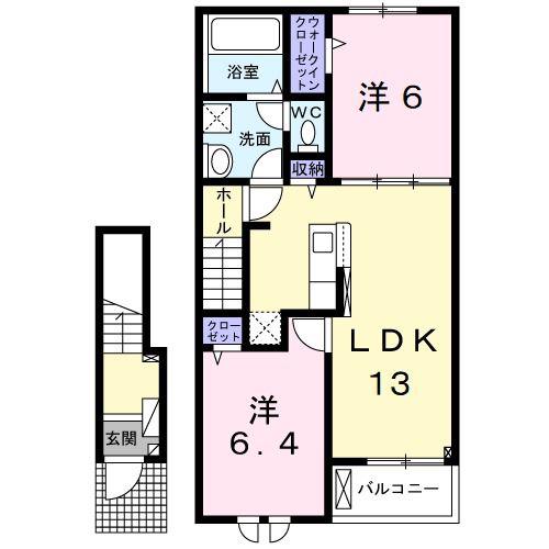 シエロガーデンかつらぎB(2LDK/2階)の間取り写真