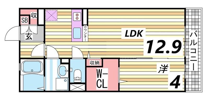 オブ・ヴィラージュ(1LDK/1階)の間取り写真