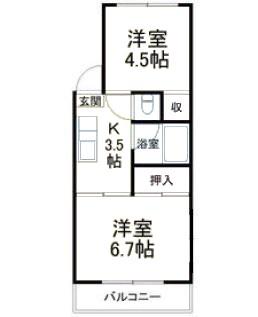 陽光台ハイツ(2K/2階)の間取り写真