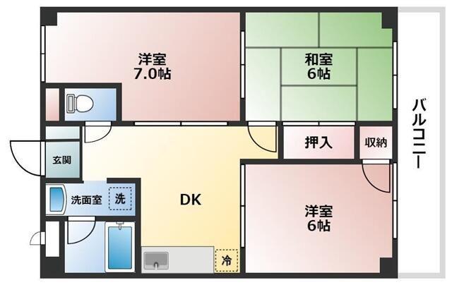 コートリヴェール(3DK/2階)の間取り写真