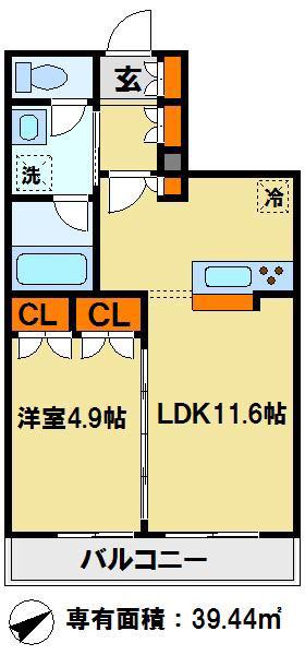 リラヴェールレジデンス(1LDK/1階)の間取り写真