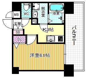 エスリード南森町(1K/4階)の間取り写真