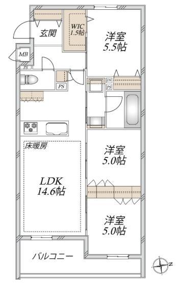 VESTA(3LDK/3階)の間取り写真