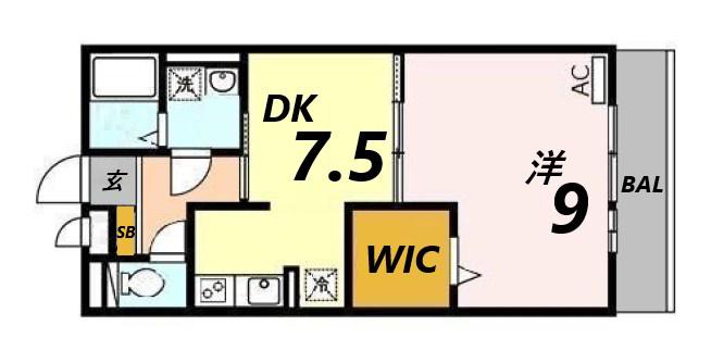 セジュール亀山B棟(1DK/1階)の間取り写真